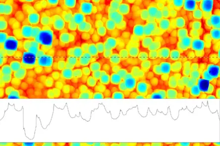 Surface roughness measurement with cross section on organic material like leather for automotive interior parts Micro roughness with cross section of a wafer surface Micro roughness with cross section of a wafer surface High-resolution roughness measurement <1nm; sample data of a polished silicon surface High-resolution roughness measurement <1nm; sample data of a polished silicon surface